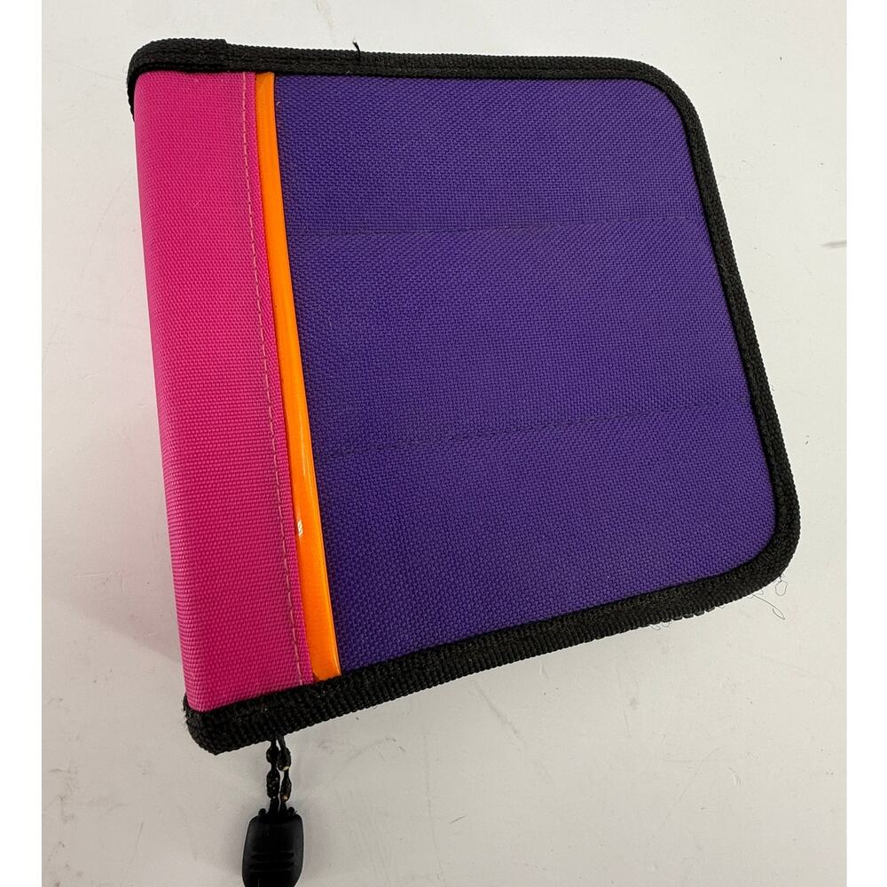 Storage Binder Purple Pink Orange Zipper Travel Case Y2K Retro 24 Disc CD DVD